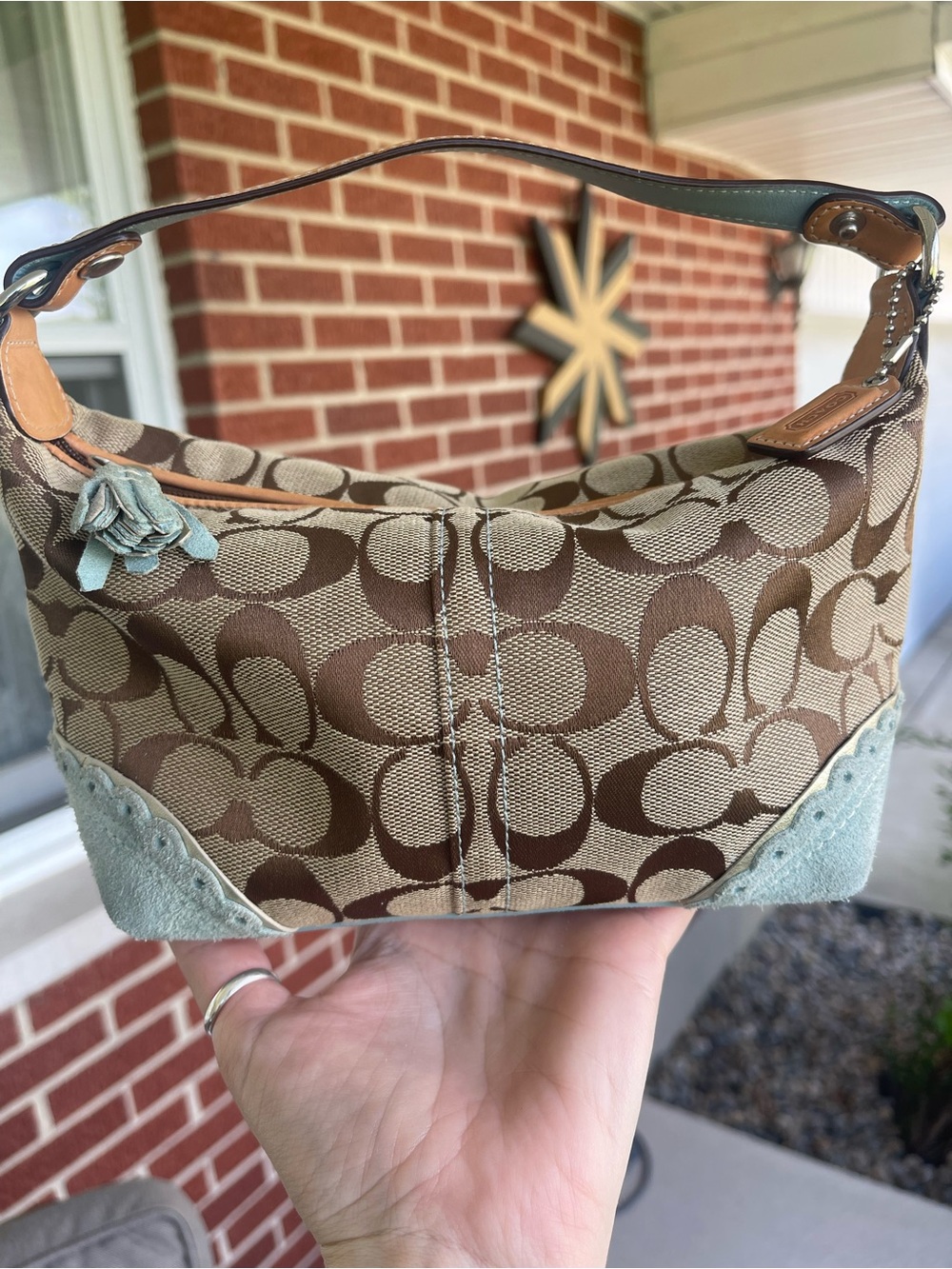 Coach Mini Hobo Bag in Brown and Light Blue Suede